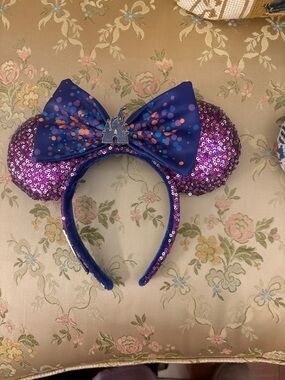 Disney Purple Sequin Minnie Ears Headband with Navy Bow